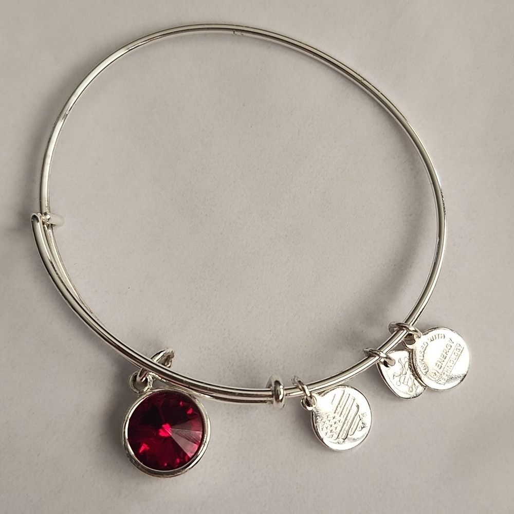Alex and Ani Silver Bracelet with Red Gemstone Charm